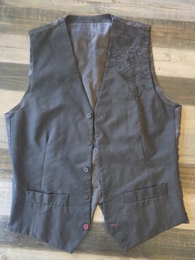Men's Black Dress Vest with Subtle Embroidered Detail